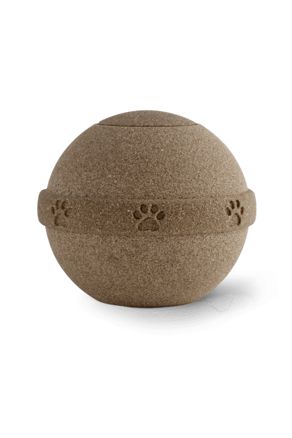 Smėlio atspalvio natūralaus akmens urna su letenėlių juostele (0,8 l)