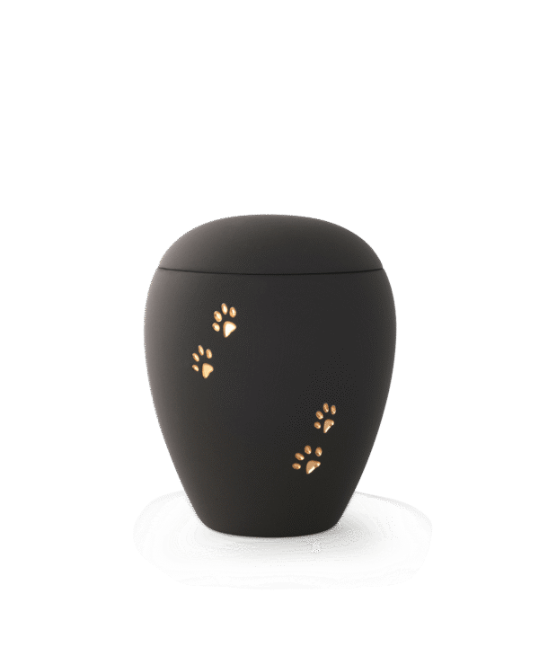 Juoda keramikinė urna su letenėlių motyvu (1,5 l)